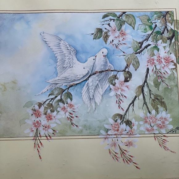 Vintage Haik Muradian Doves & Branches print framed 11 x 9 Home Decor Wall Art - Picture 7 of 9